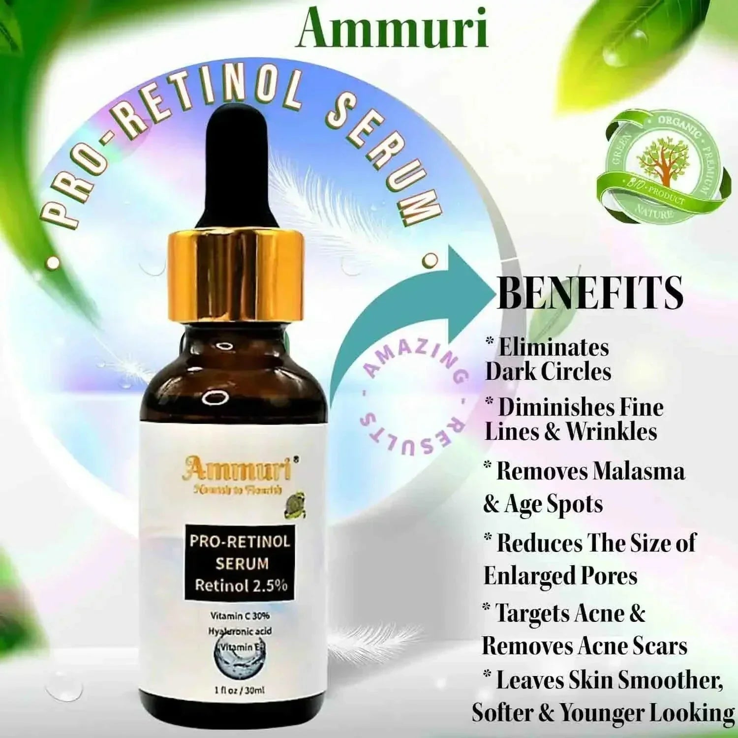 Ammuri Pro-Retinol 2.5% Face Serum - Anti Aging Retinol Serum